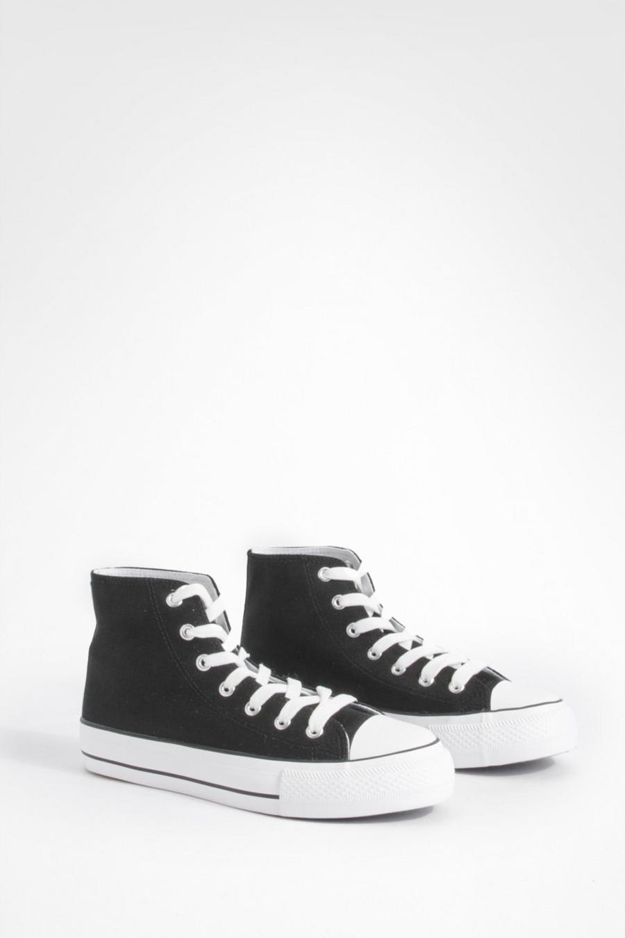 Black Platform High Top Lace Up Trainers   