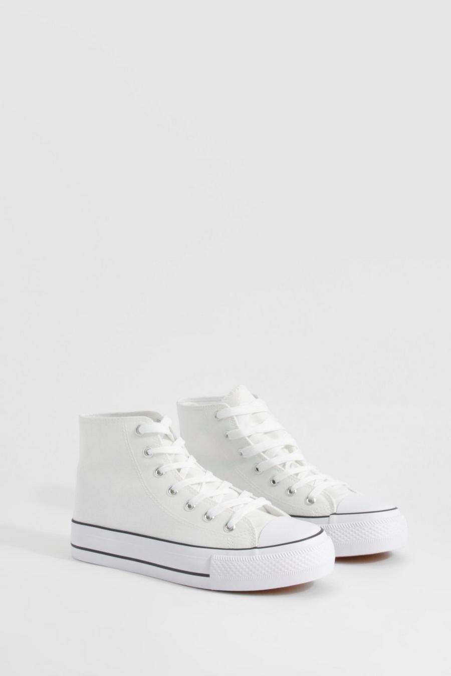 White Platform High Top Lace Up Trainers    image number 1