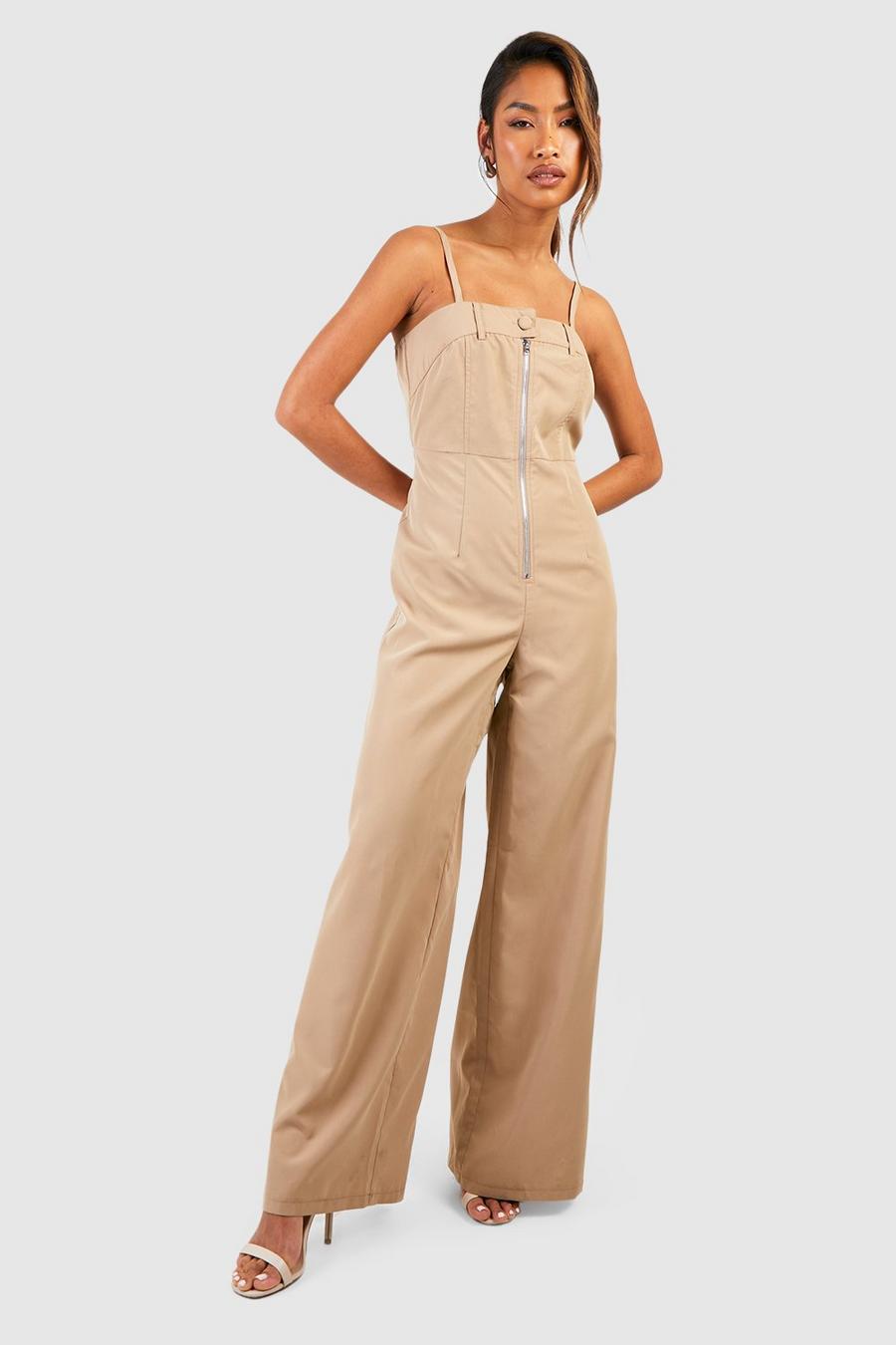 Stone Tailored Zip Detail Strappy Jumpsuit