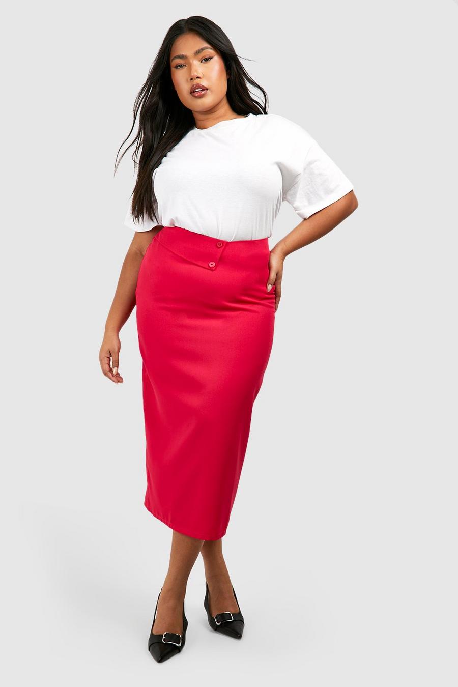 Fuchsia Plus Crepe Fold Over Waist Detail Midaxi Skirt