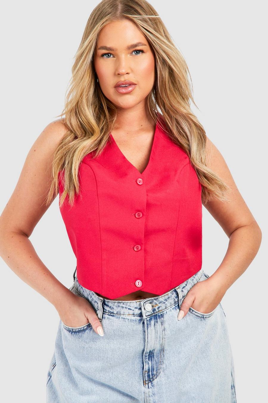 Fuchsia Plus Crepe Button Vest