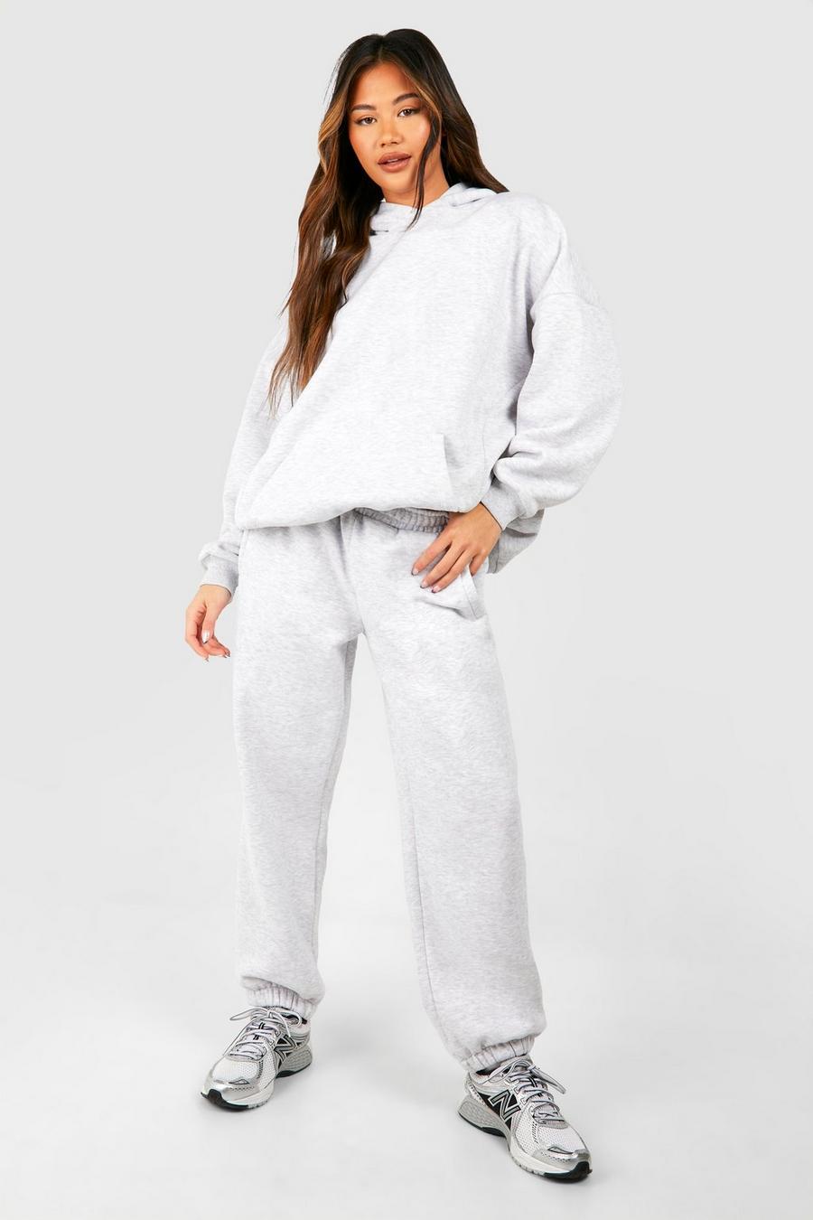 Ash grey Plain Hooded Cuffed Jogger Tracksuit