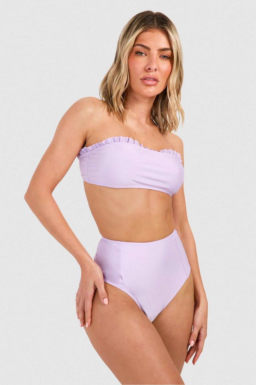 Set bikini a fascia a vita alta con arricciature, Lilac
