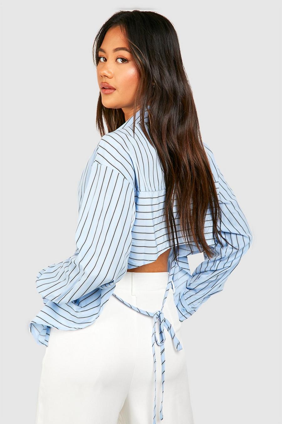 Blue Stripe Open Back Oversized Shirt