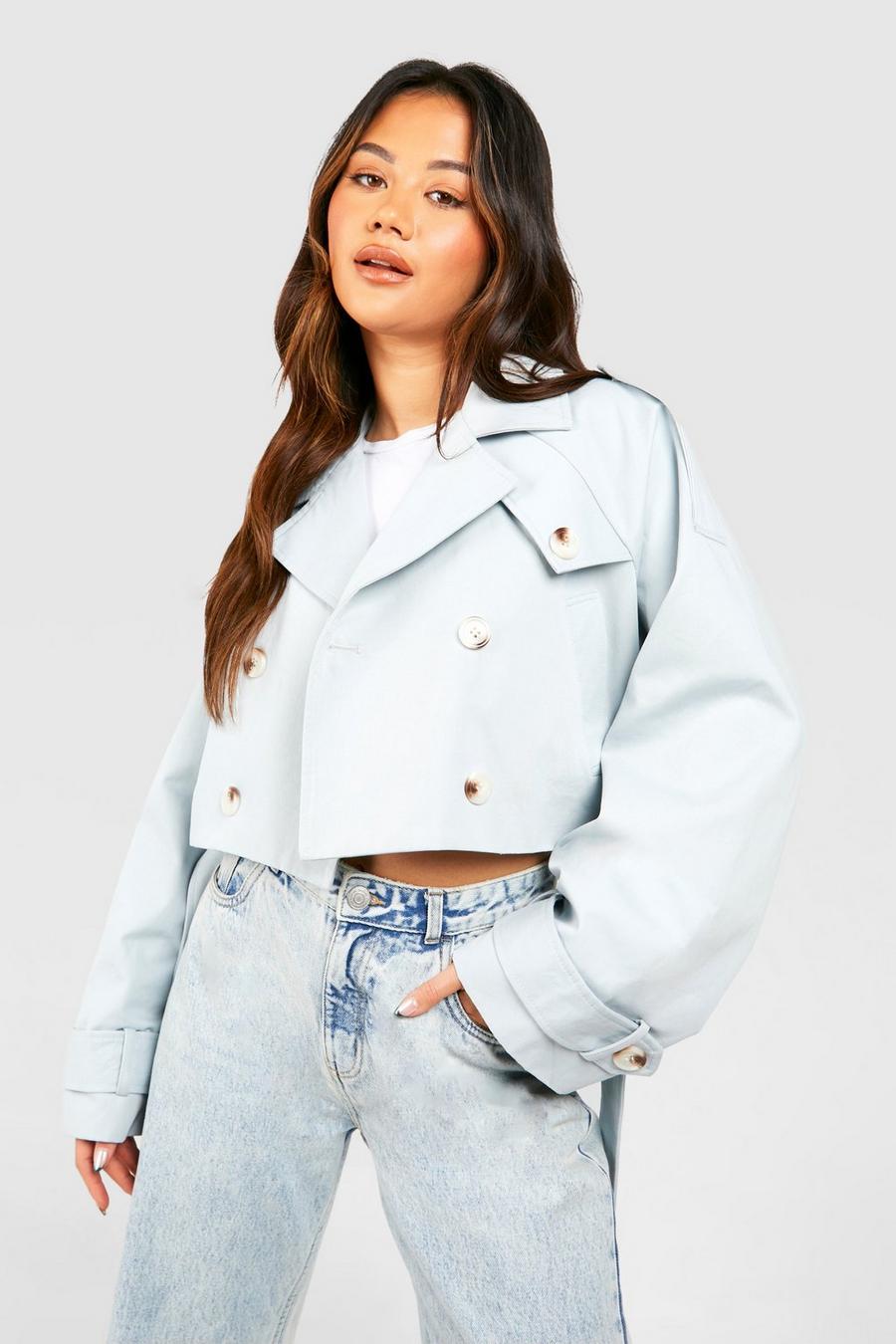Slate blue Crop Belted Trench Coat