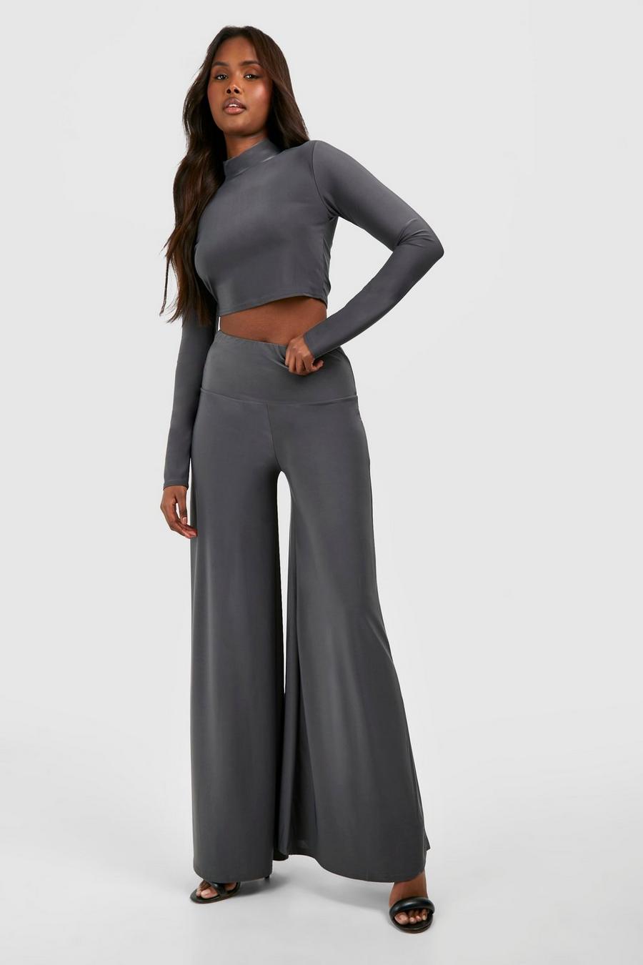 Slate High Neck Top & Extreme Wide Leg Flared Trouser Set