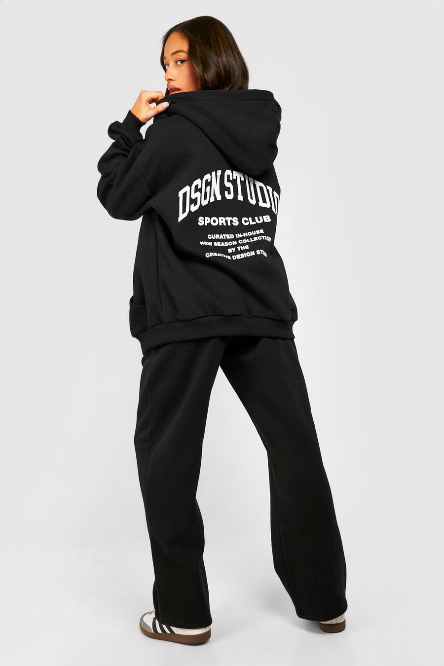 Trainingsanzug mit Dsgn Studio Sports Club Slogan und Reißverschluss, Black