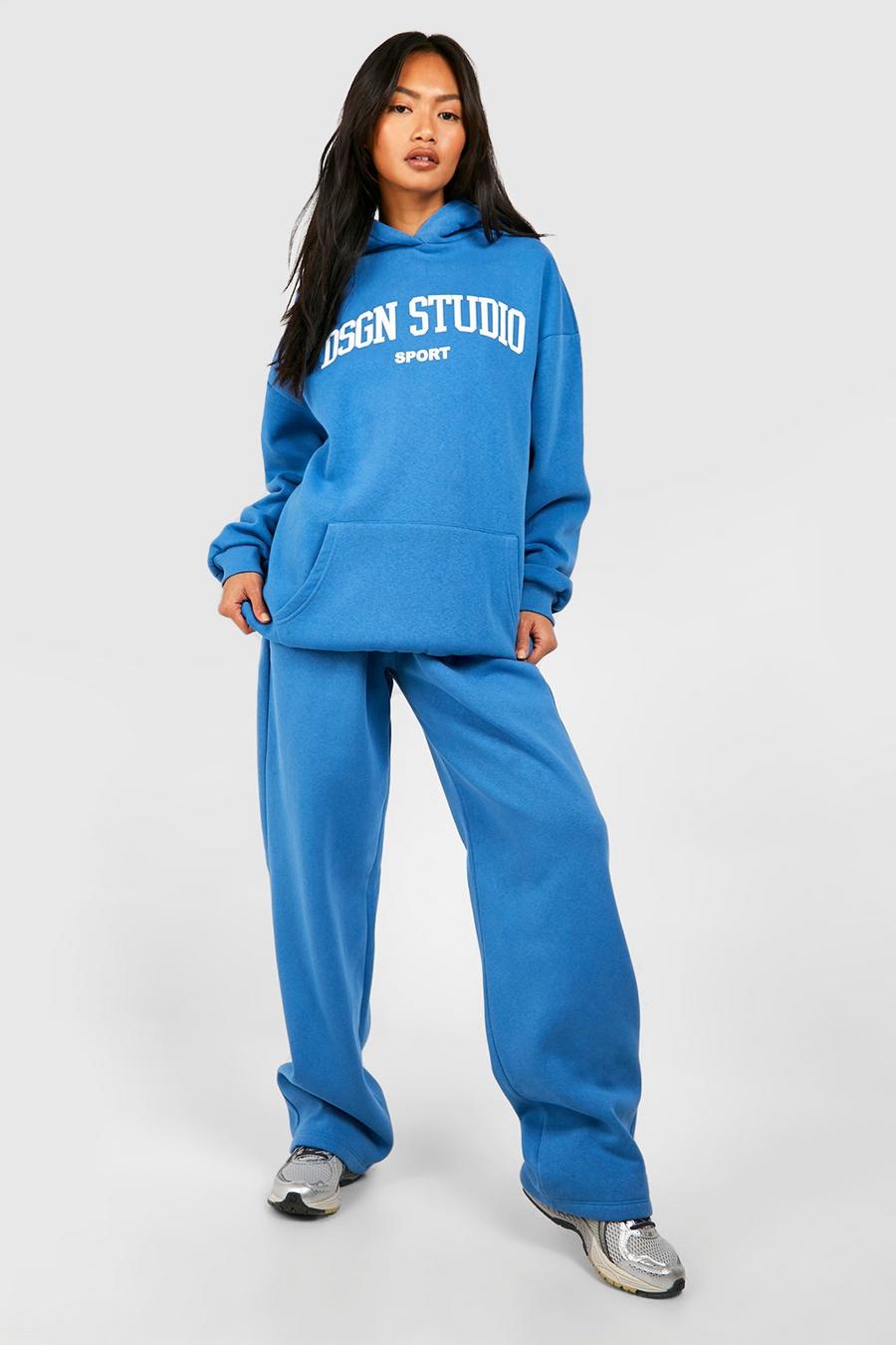 Oversize Trainingsanzug mit Dsgn Studio Sports Slogan und Kapuze, Blue image number 1