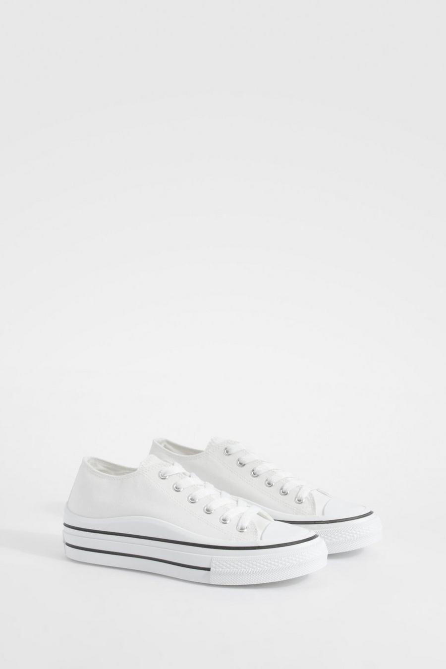 White Platform Chunky Low Lace Up Sneakers image number 1
