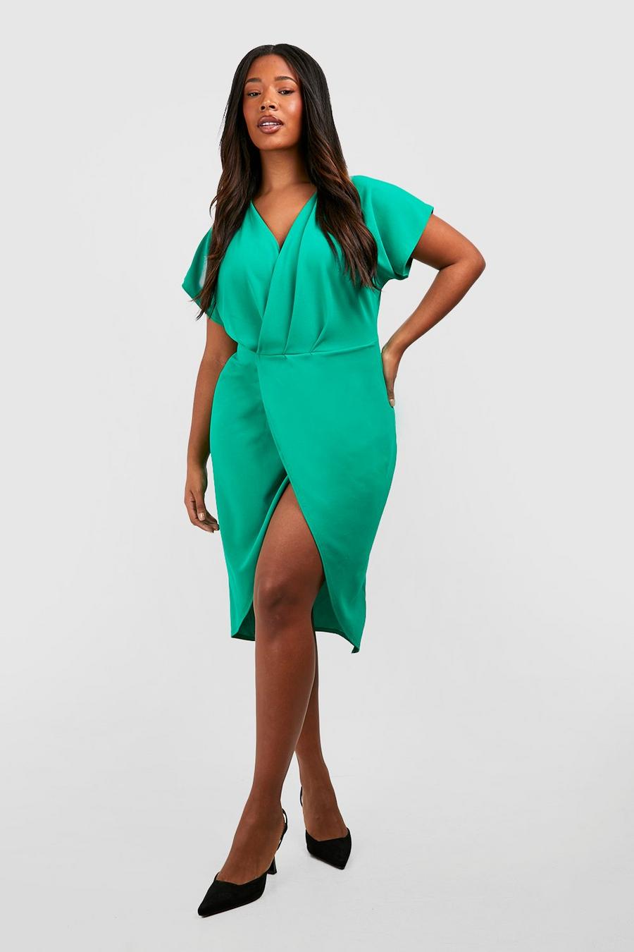 Green Plus Wrap Front Midi Dress