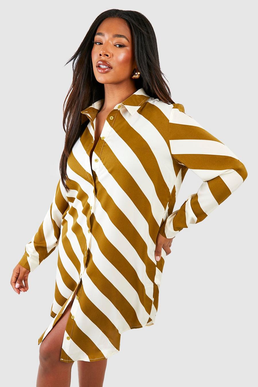 Olive  Plus Stripe Print Shirt Dress image number 1