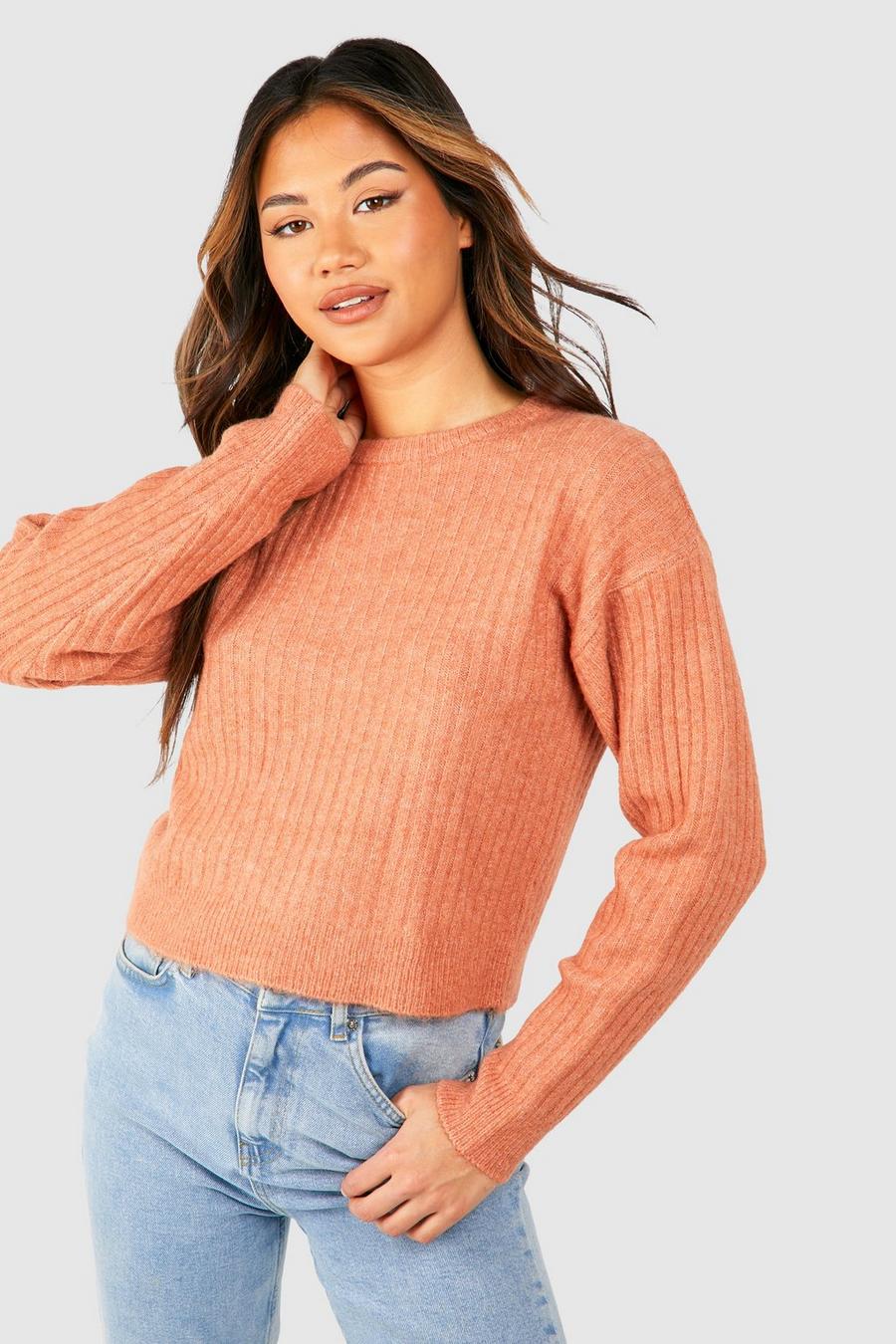 Camel Soft Rib Knit Crop Sweater
