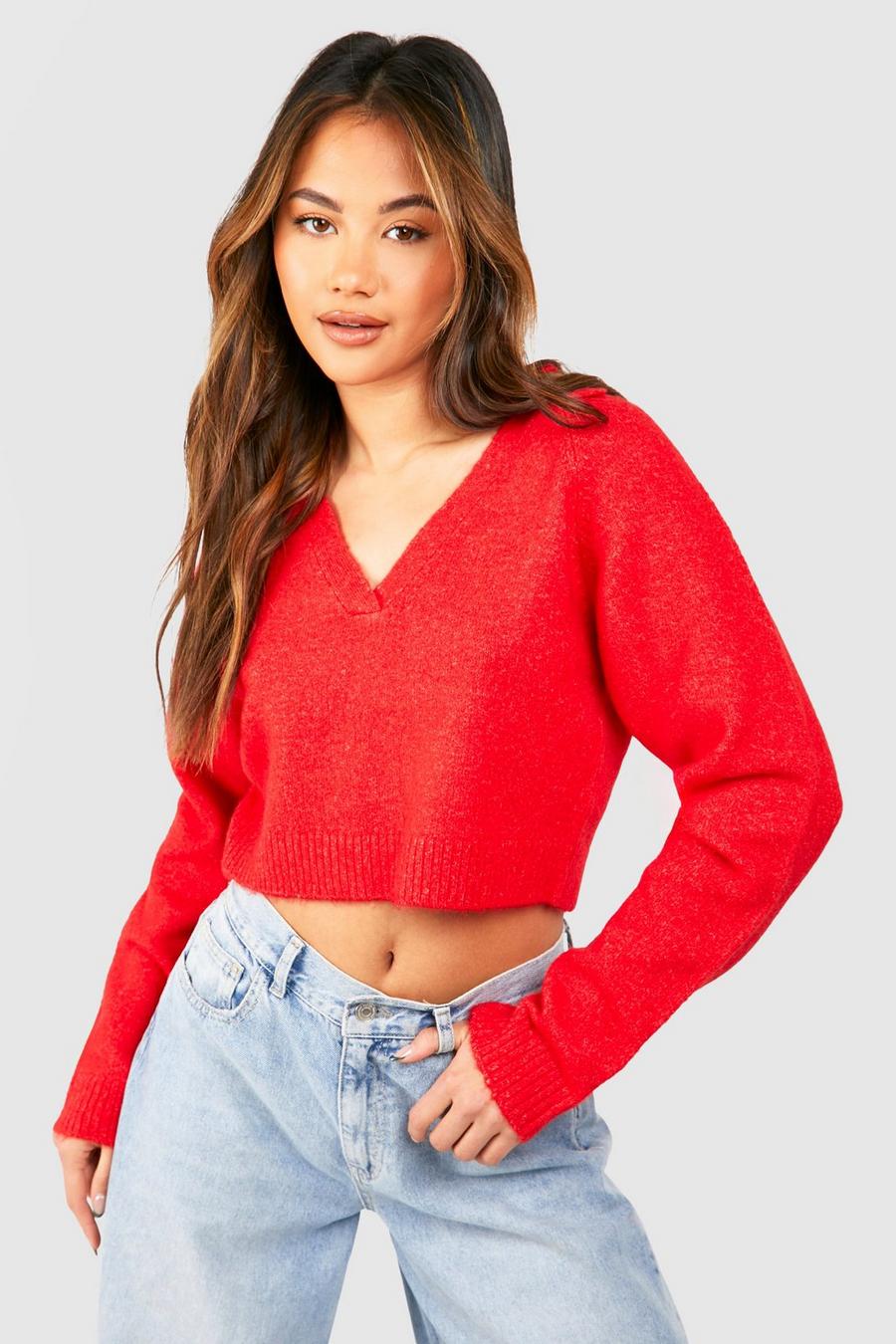 Tomato Soft Knit Fine Gauge Cropped Polo Collar Sweater image number 1