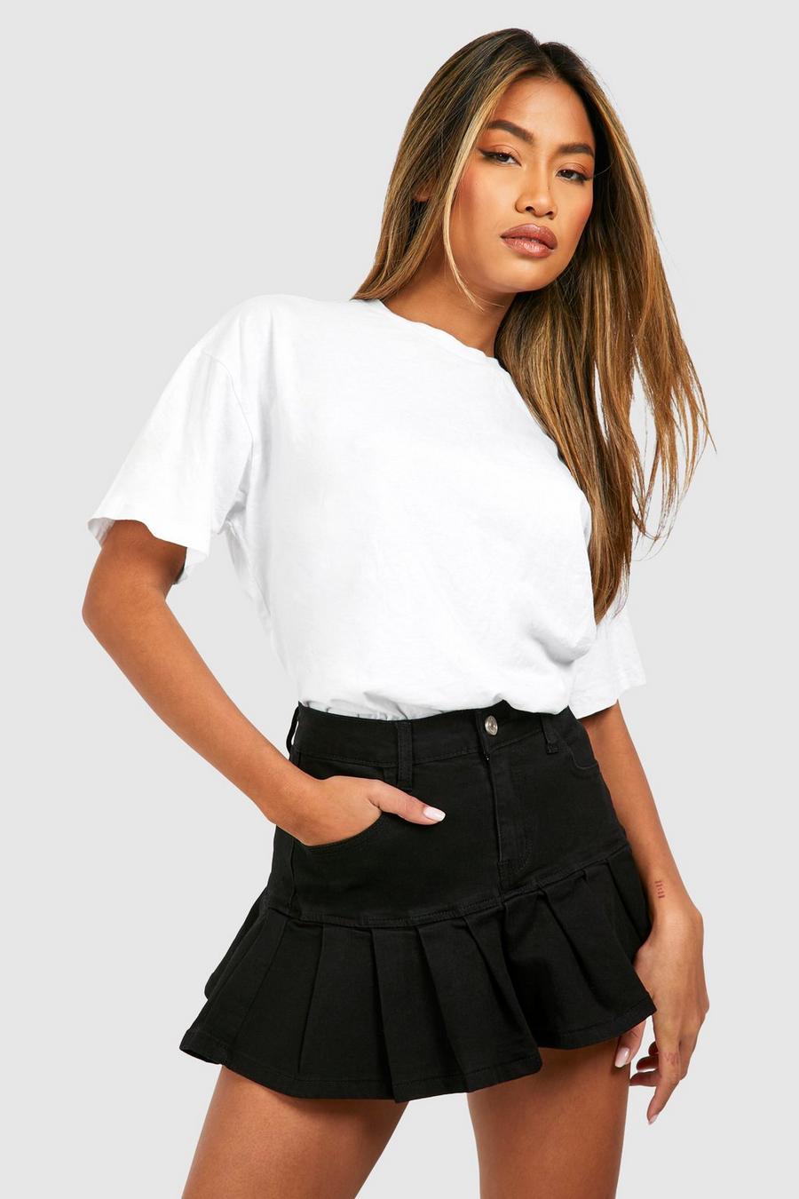 Black Pleated Micro Mini Denim Tennis Skirt image number 1