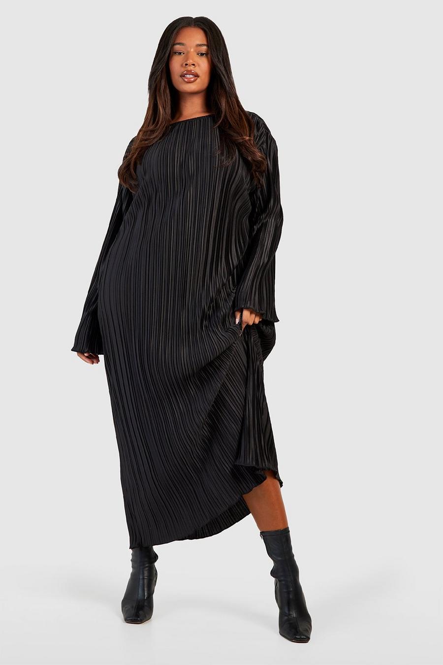 Black Plus Wide Plisse Midi Dress image number 1