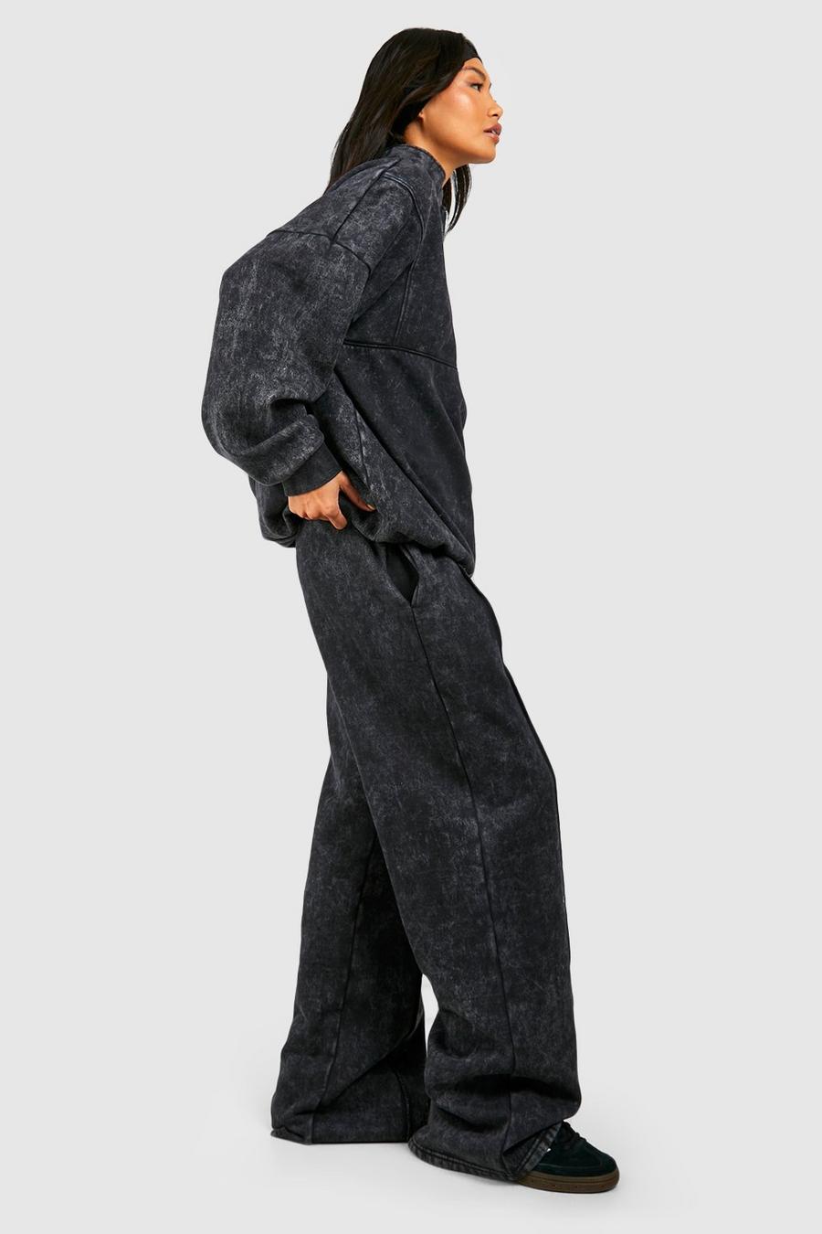 Charcoal Washed Seam Detail Straight Leg Track Pants image number 1