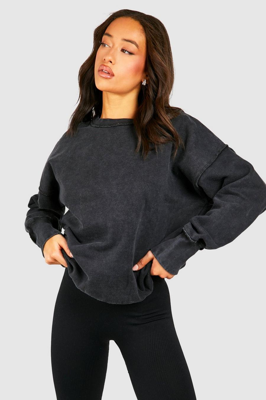 Charcoal Washed Seam Detail Oversized Sweatshirt