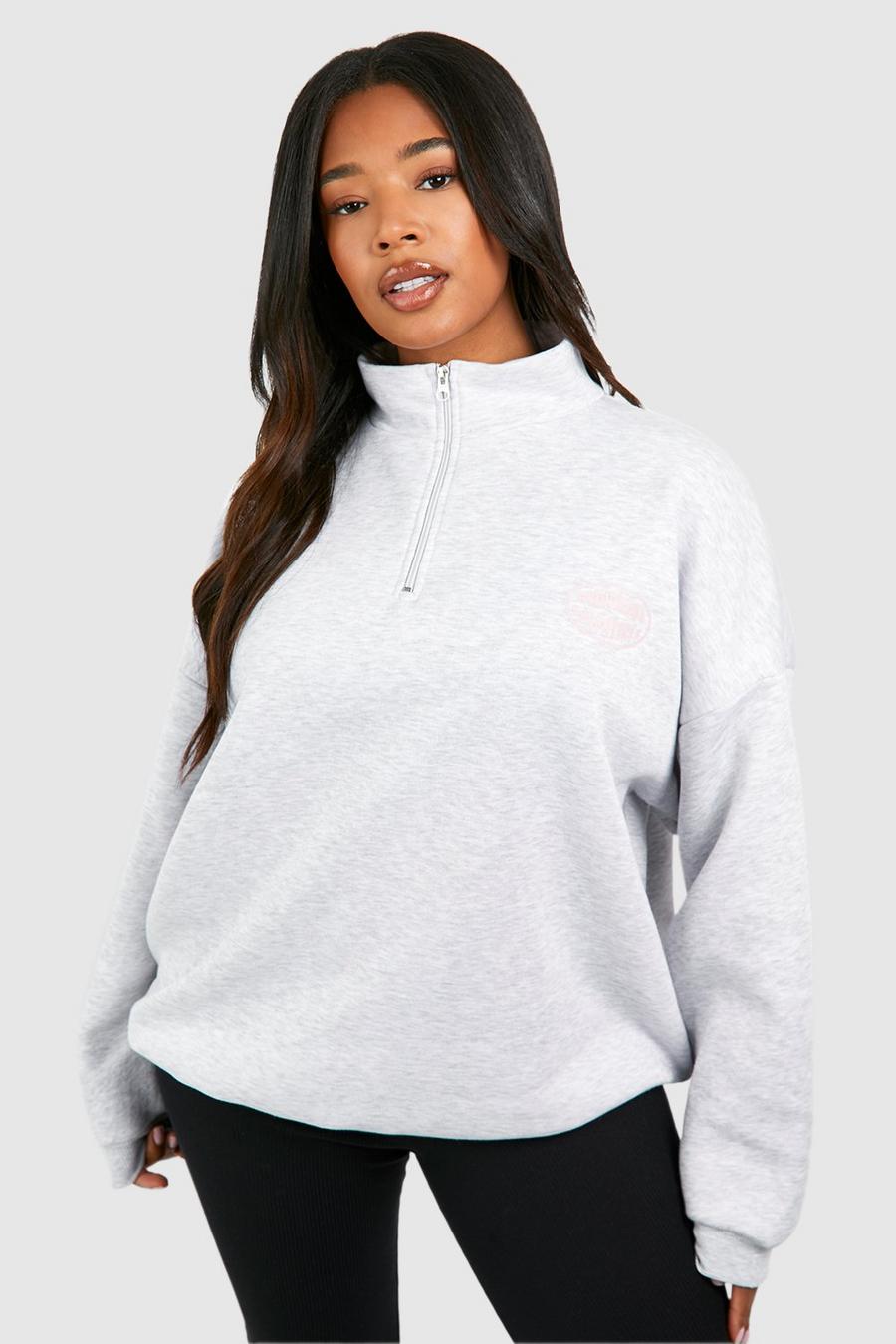 Ash grey Plus Wardrobe Essentials Sweatshirt med kort dragkedja image number 1