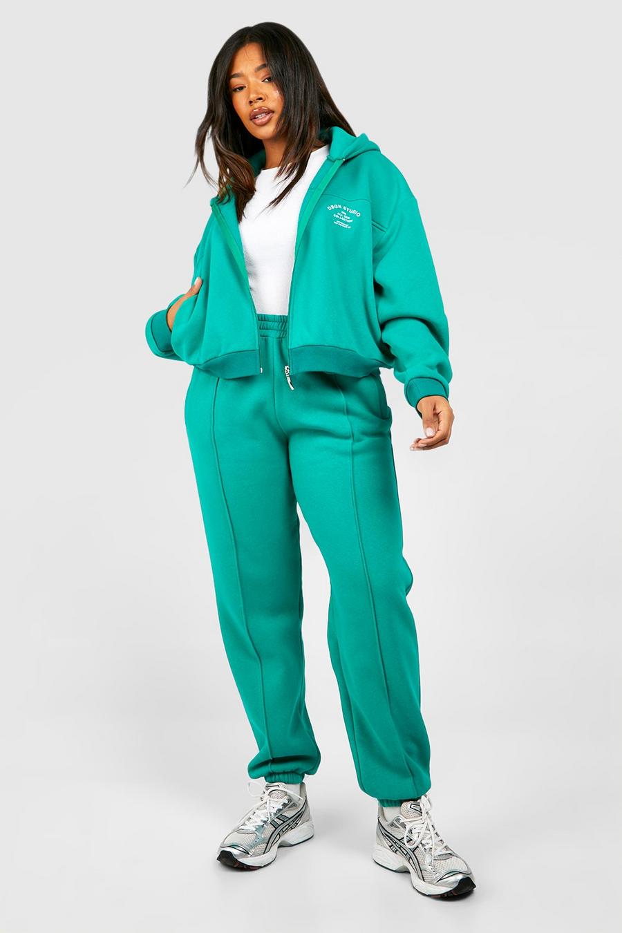 Tuta sportiva Plus Size corta Dsgn Studio con zip e cappuccio, Green