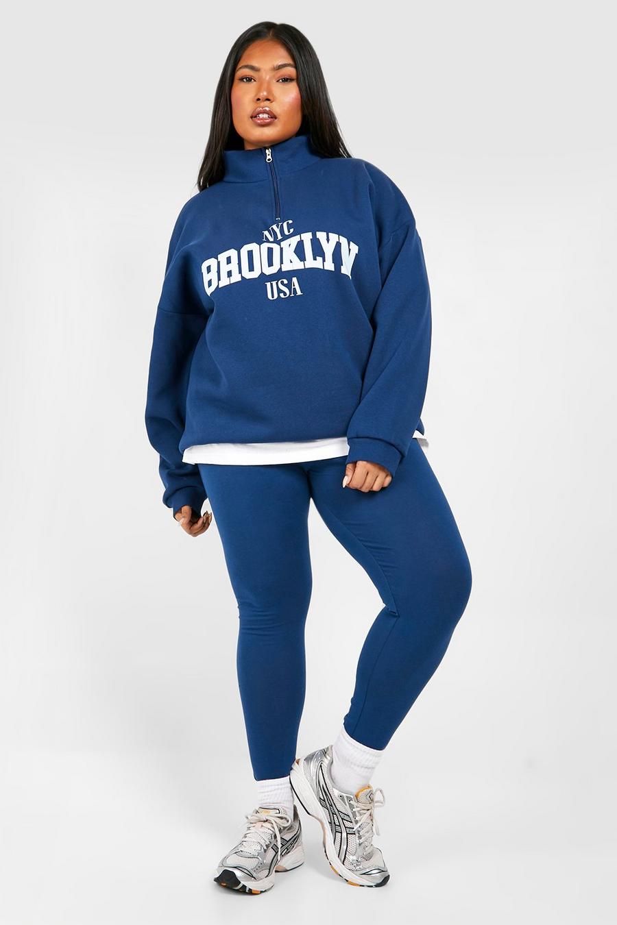 Set Plus Size Brooklyn con zip corta & legging, Indigo