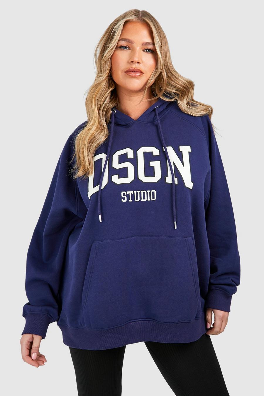 Grande taille - Sweat à capuche oversize à slogan Dsgn Studio, Navy