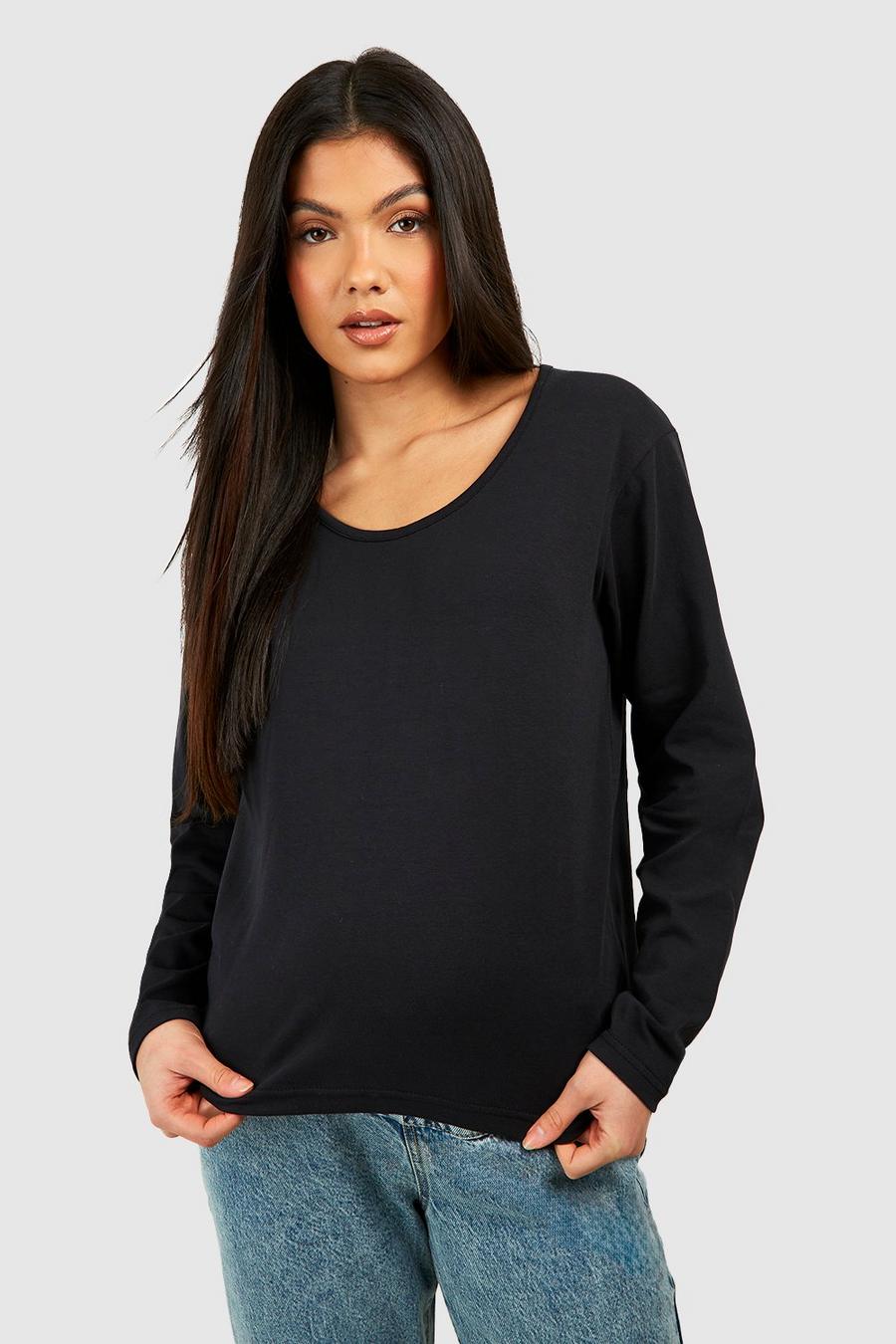 Umstandsmode langärmliges Basic Rundhals T-Shirt, Black