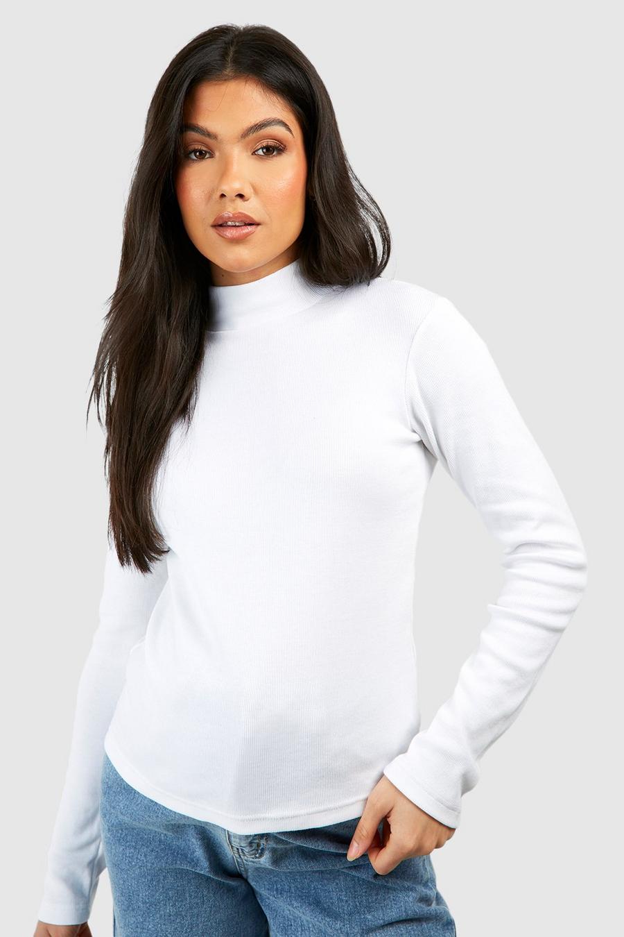 Camiseta Premamá básica de manga larga con cuello alto, White