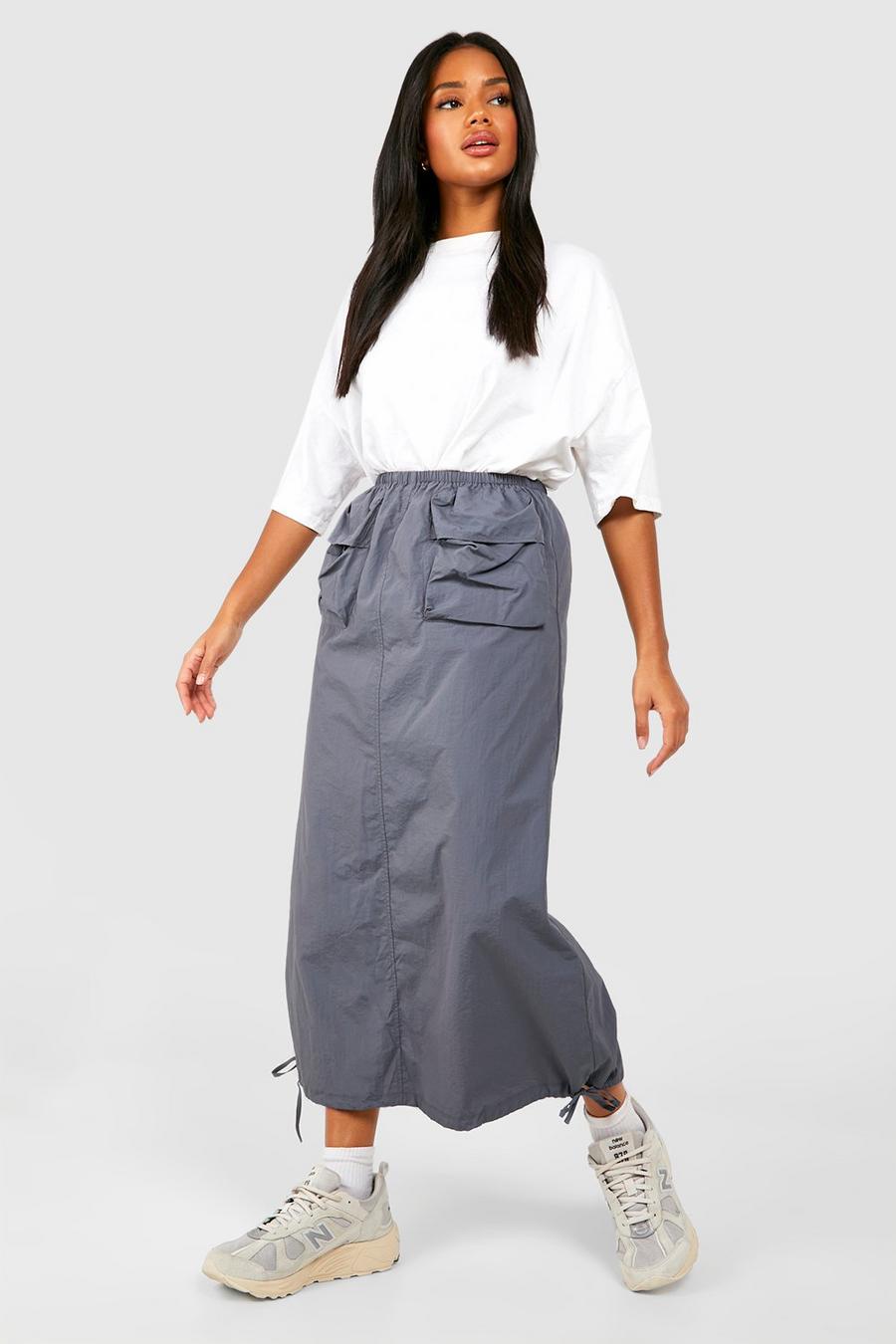 Grey Midi Parachute Skirt 