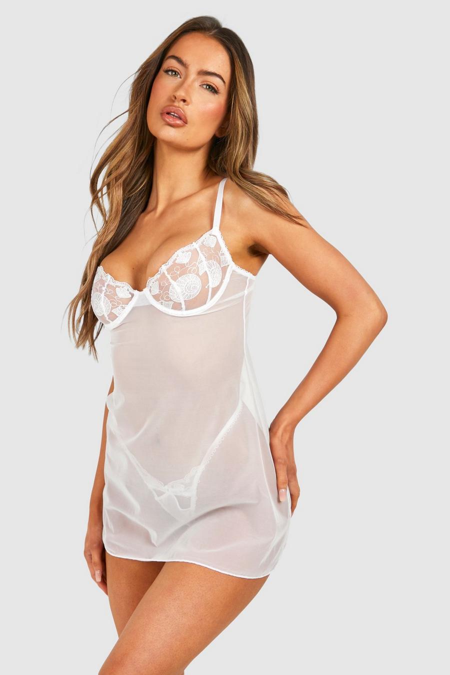 White Bridal Embroidered Babydoll image number 1