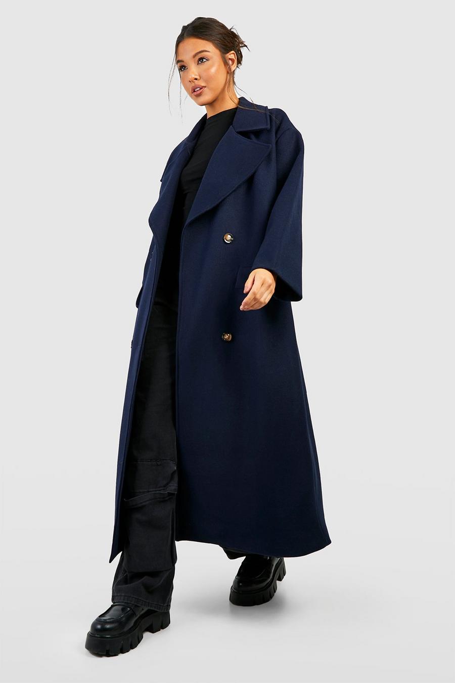 Navy Super Oversized Maxi Double Breasted Wool Look Coat image number 1