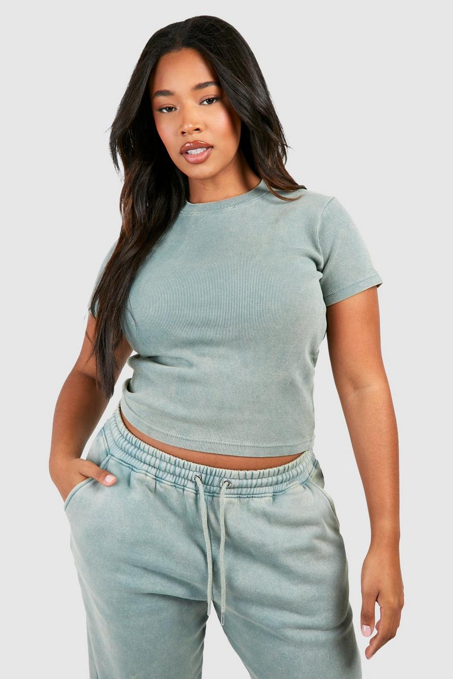 Grande taille - Top délavé à coutures apparentes, Washed khaki