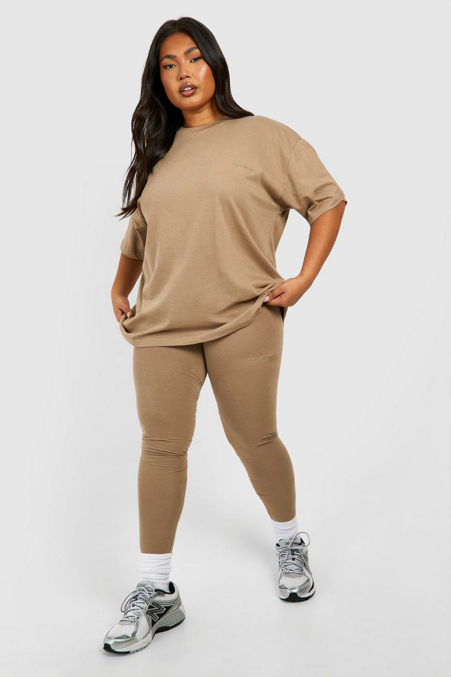 Set Plus Size T-shirt oversize in cotone & legging, Taupe