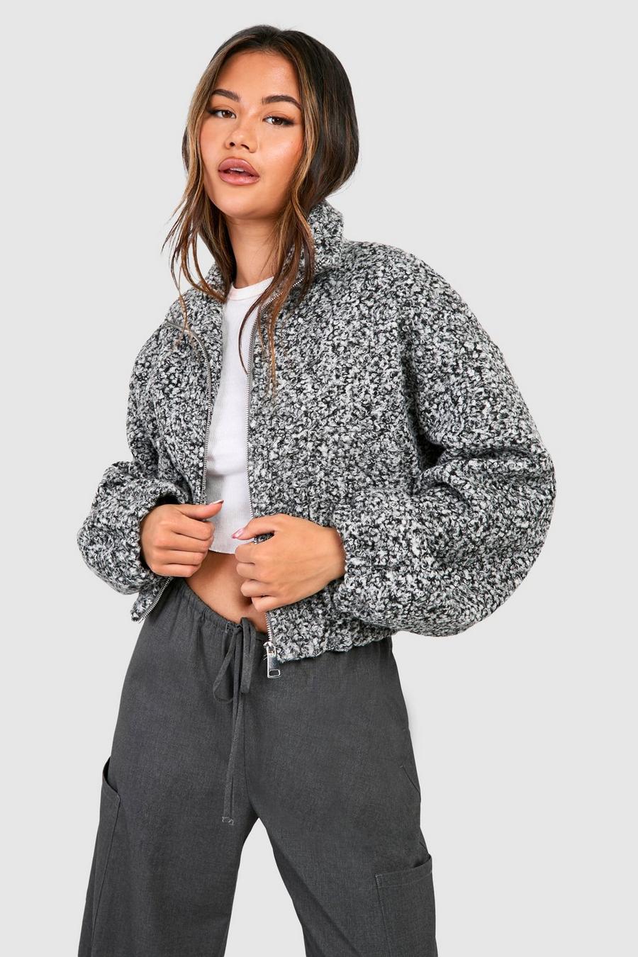 Chaqueta bomber efecto lana con mangas de murciélago, Grey marl