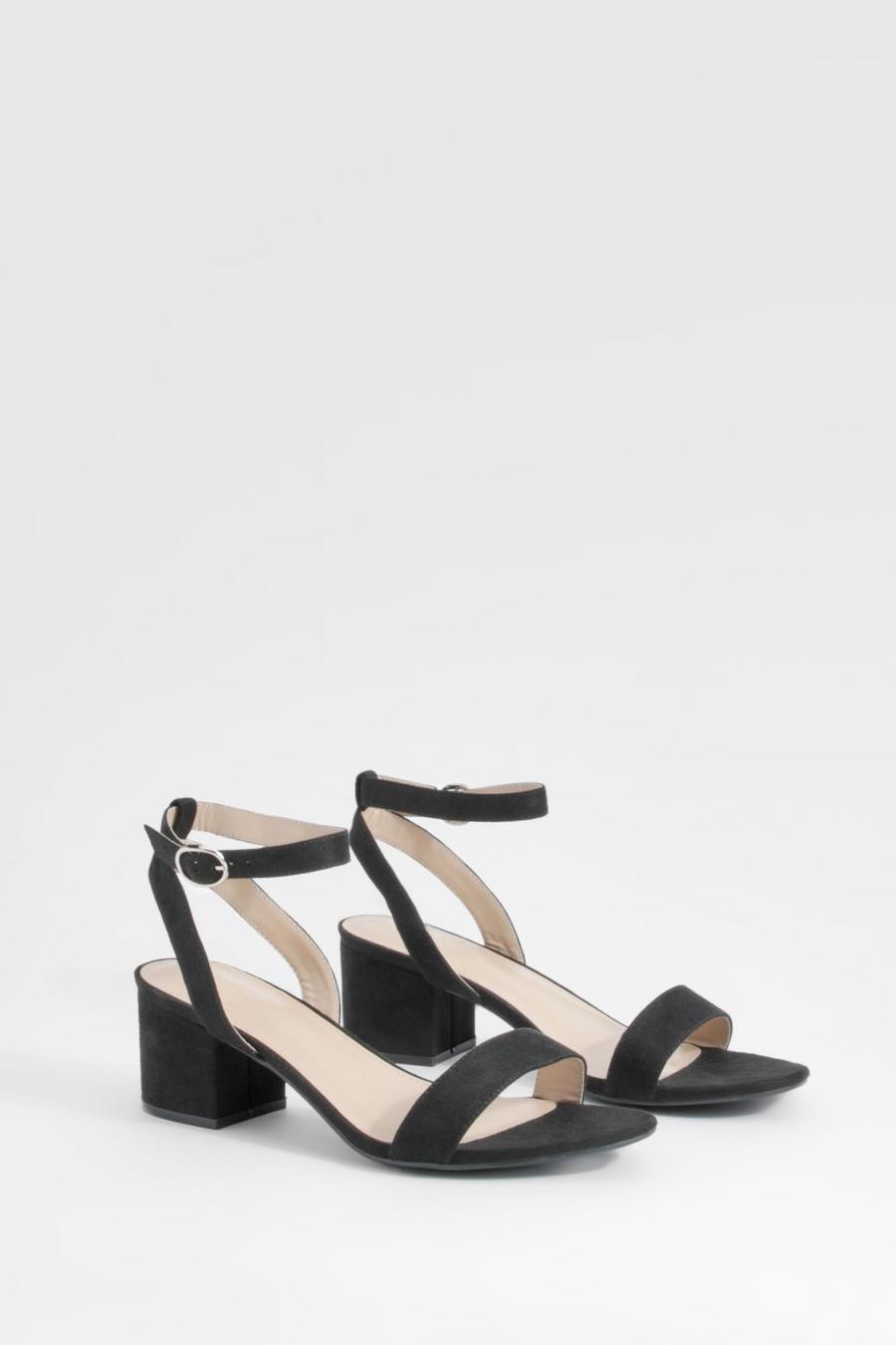 Black Wide Fit Low Block Barely There Heels 