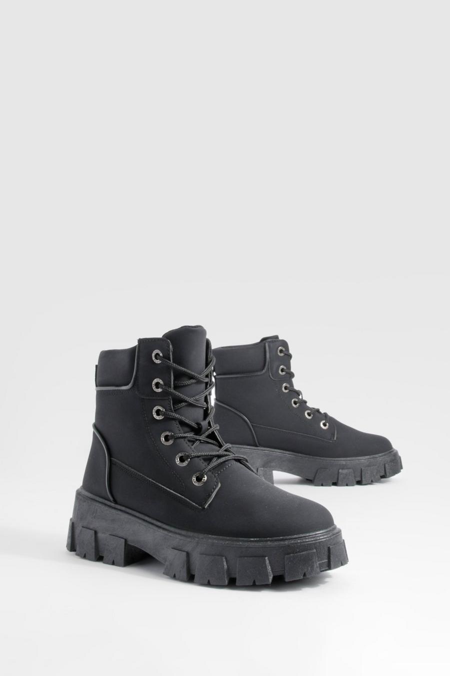 Black Chunky Lug Sole Combat Boots image number 1