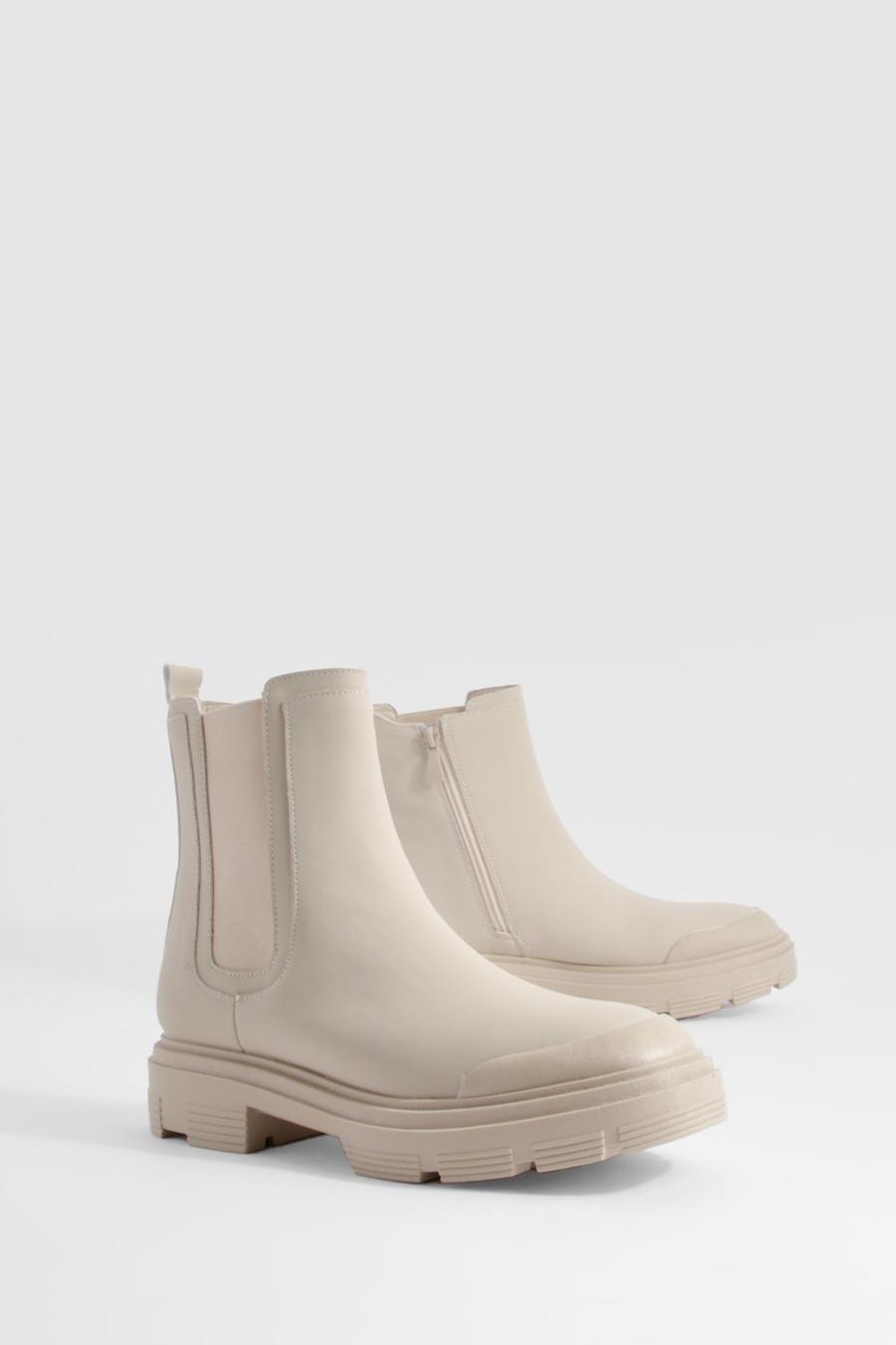 Beige Chunky Tab Detail Boots  
