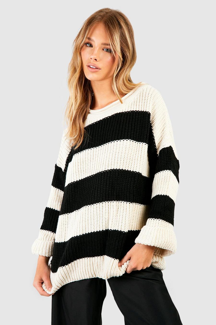 Black Oversized Stripe Sweater