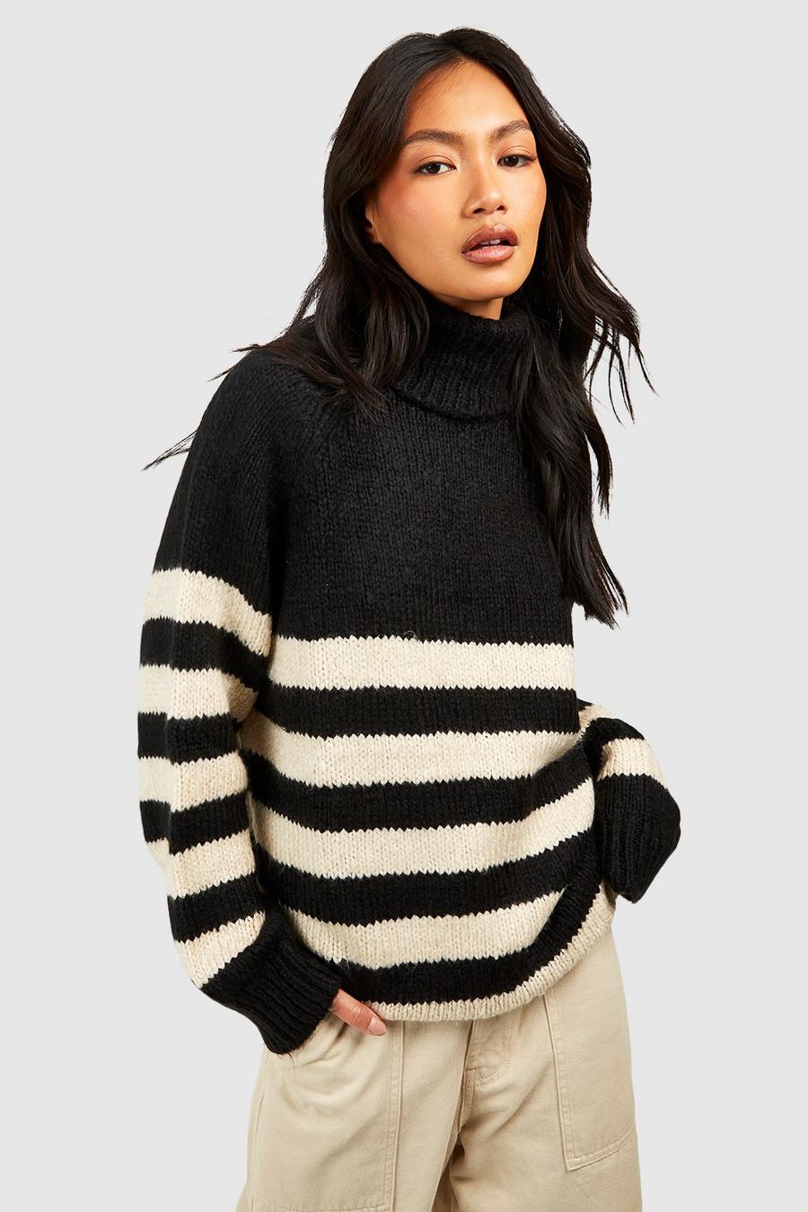 Black Stripe Turtleneck Sweater image number 1