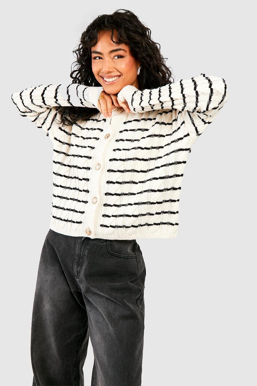 Ivory Cable Stripe Cardigan