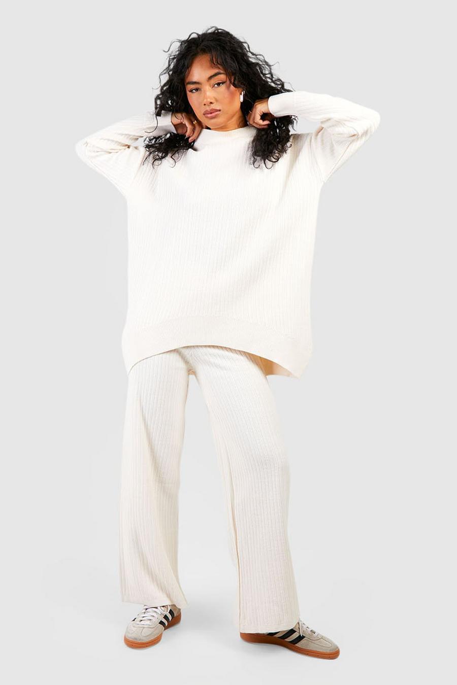 White Fine Gauge Rib Knitted Co-ord image number 1