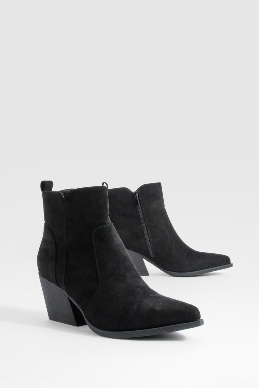 Black Tab Detail Ankle Western Boots 