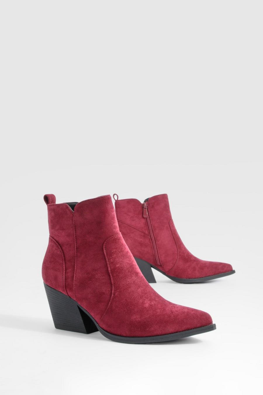 Burgundy Tab Detail Ankle Western Boots  image number 1