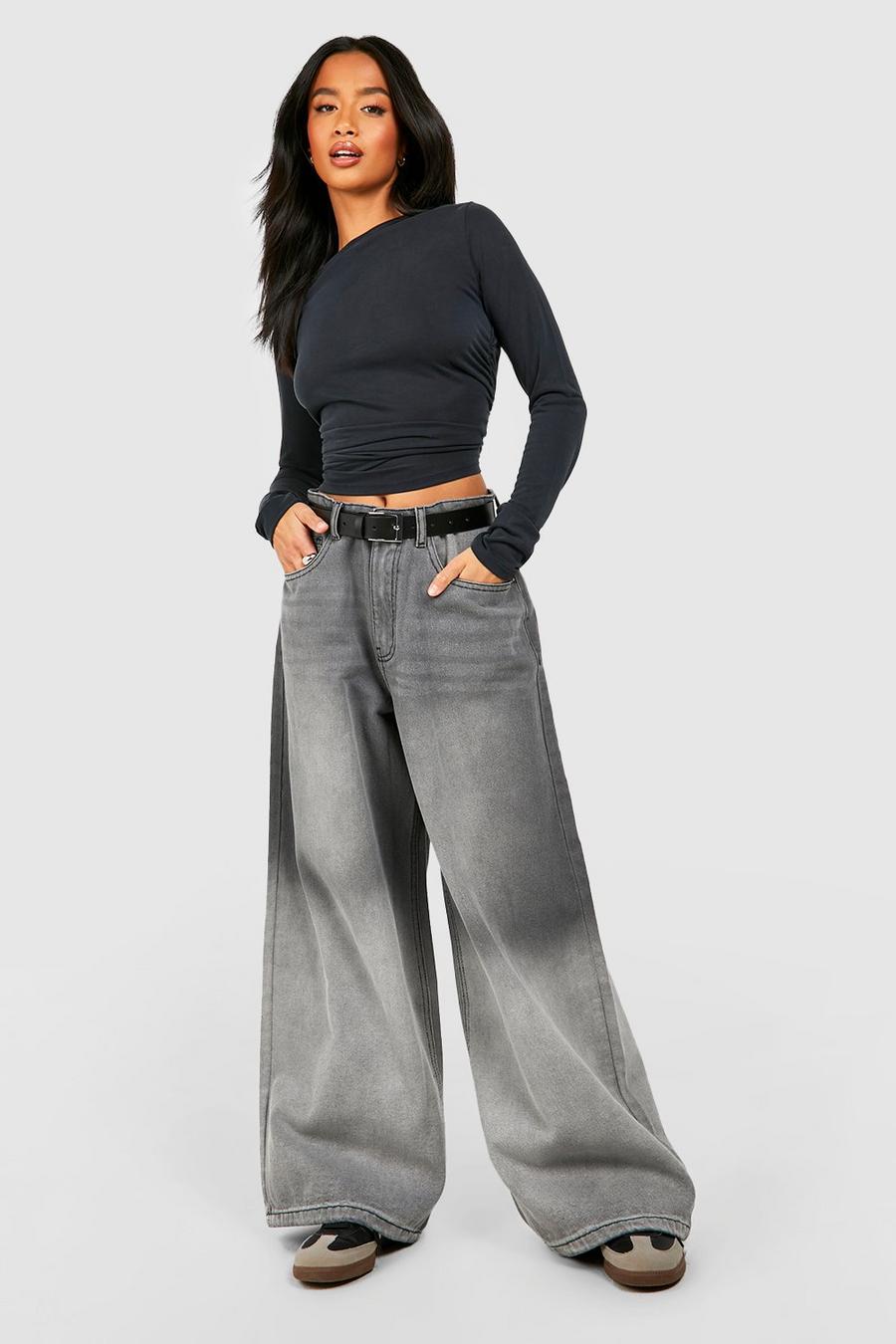Grey Petite Ombre Wide Leg Jeans image number 1