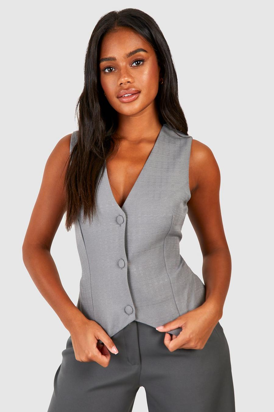 Charcoal Textured Tailored Woven Waistcoat