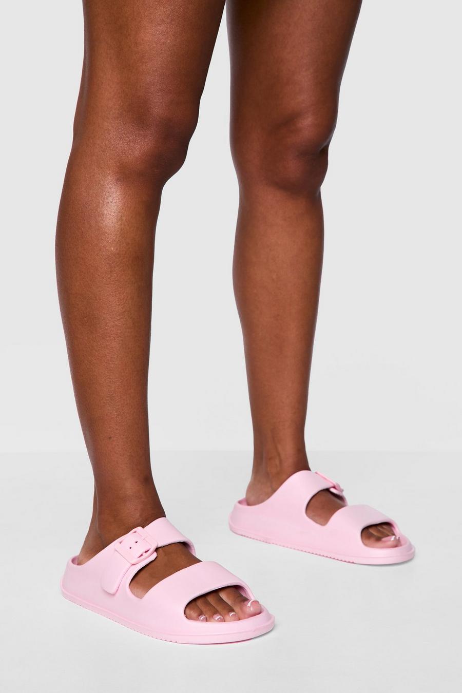 Baby pink Double Strap Chunky Sliders  image number 1
