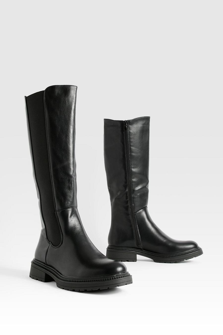 Black Chelsea Knee High Chunky Boots  image number 1