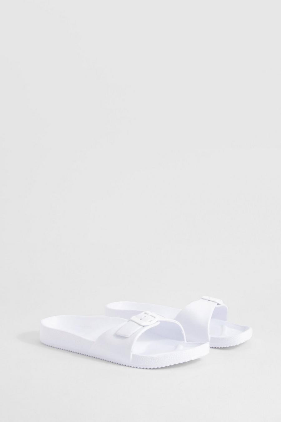 White Single Strap Chunky Sliders  