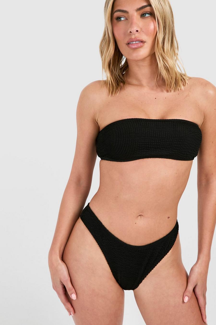 Top bikini a fascia Mix & Match effetto goffrato, Black