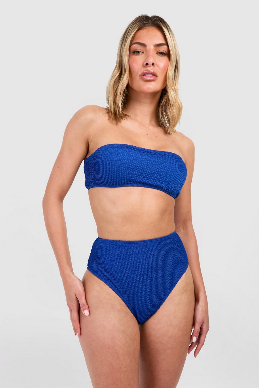 Slip bikini Mix & Match a vita alta effetto goffrato, Blue image number 1