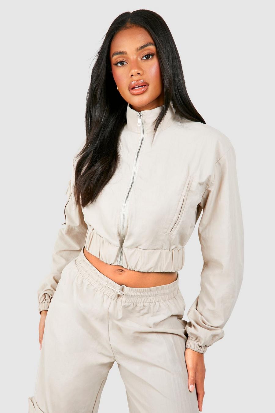 Taupe Parachute Pocket Cropped Cargo Jacket